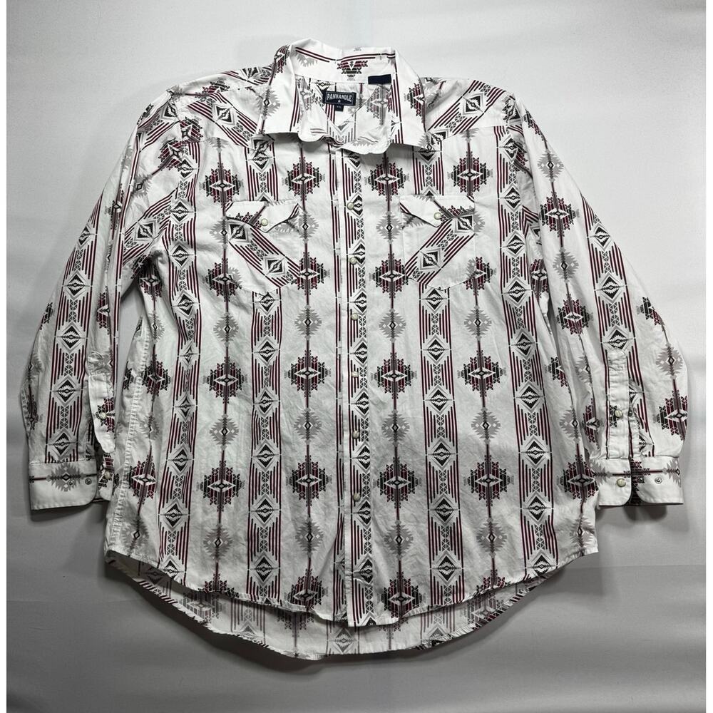 Panhandle Men's Long Sleeve White Maroon Aztec Print Pearl Snap Shirt -Size 2XL*